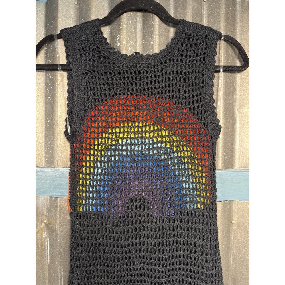 Cool Attitude Rainbow Crochet Dress Swim Coverup Black Size Medium Beach Summer - Picture 6 of 10